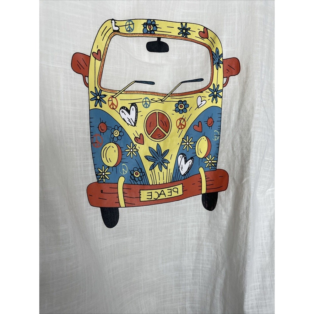 MissLook Women's Size 2XL Volkswagen VW Peace Van Shirt White Cotton Blend Top
